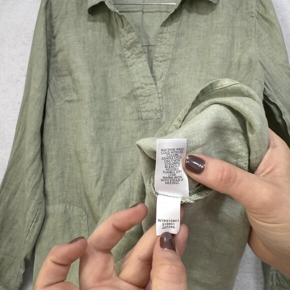 J jill Linen Tunic Shirt Womens Medium Sage Green Popover Long Sleeve Roll tab - Picture 7 of 11